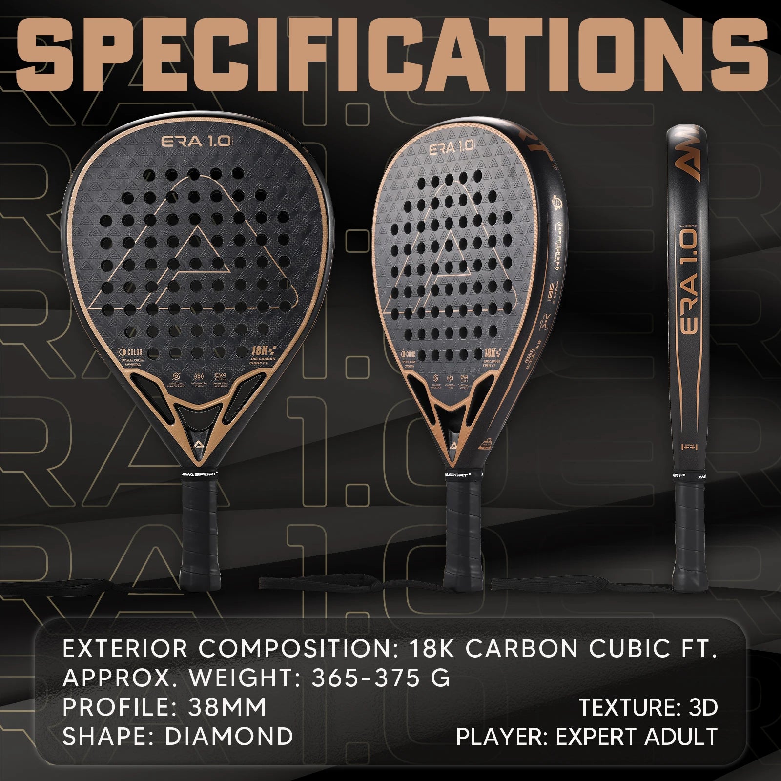 Amasport Cubic 18K padel racket, back