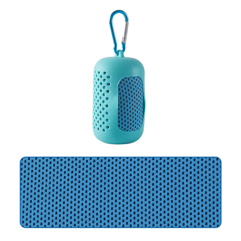 Cooling towel with silicone case, blue