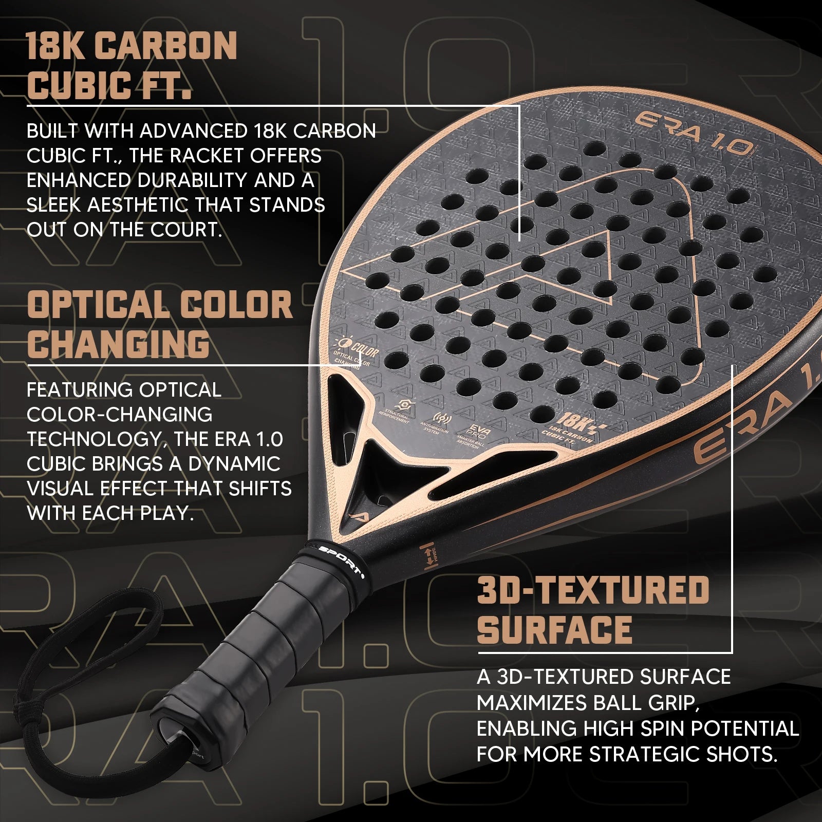 Amasport Cubic 18K padel racket, textured face